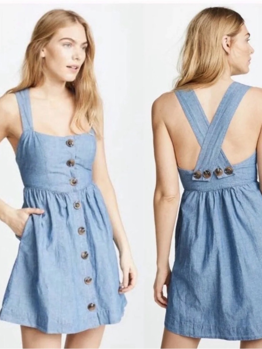 Free People Blue Denim Button-Front Mini Dress